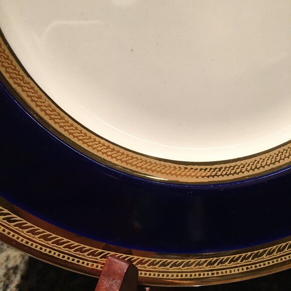 Vintage English CROWN DUCAL Cobalt and Gold Trim Dessert Plate #3 - Picture 5 of 7